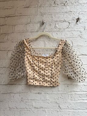 Missguided Beige Polka Dot Puff-Sleeve Crop Top